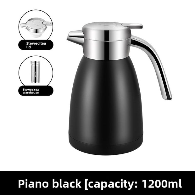 Black thermos with silver spout on a white background