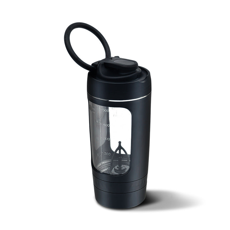 Black insulated mug with a clear lid on a white background