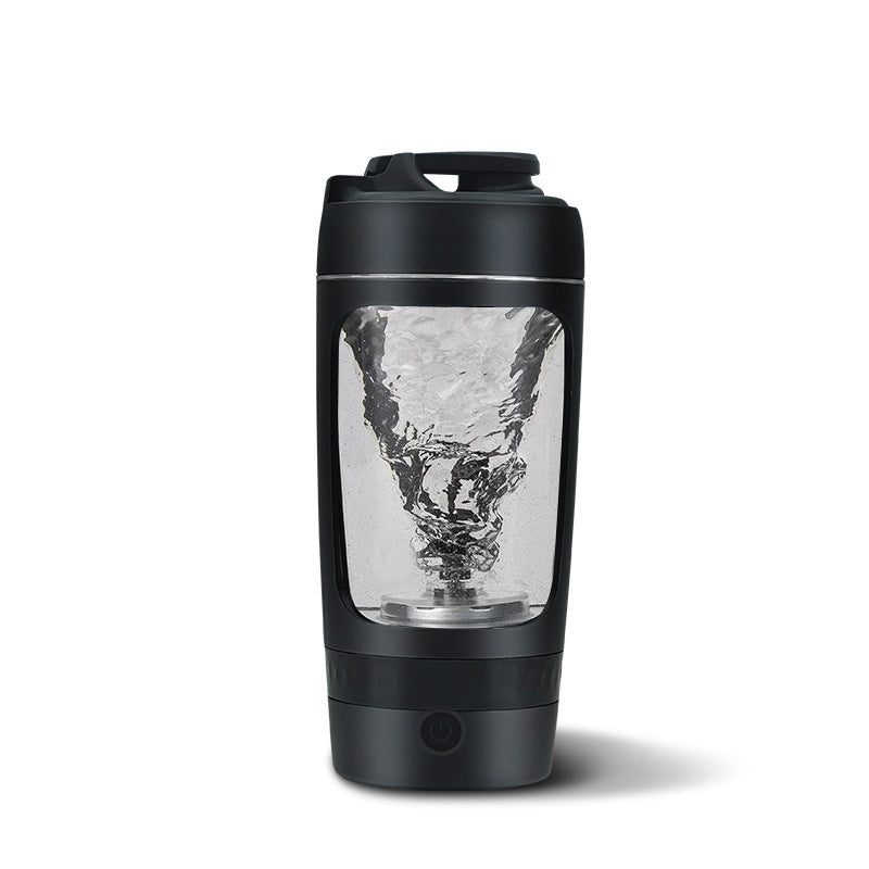 Black travel mug with transparent lid on a white background