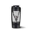 Black travel mug with transparent lid on a white background