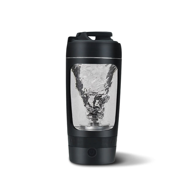 Black travel mug with transparent lid on a white background