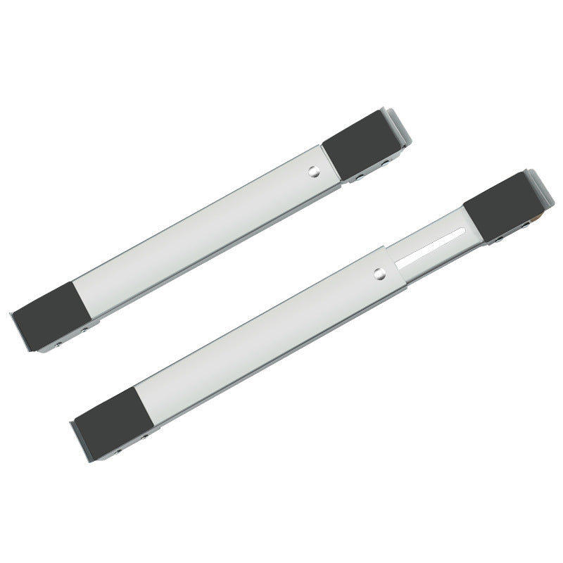 Two white metal brackets with black rubber bands on a white background