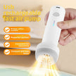 Hand holding a USB rechargeable air pump with features listed on screen