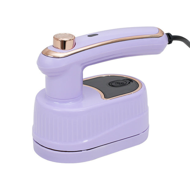 Purple handheld device with a black base on a white background