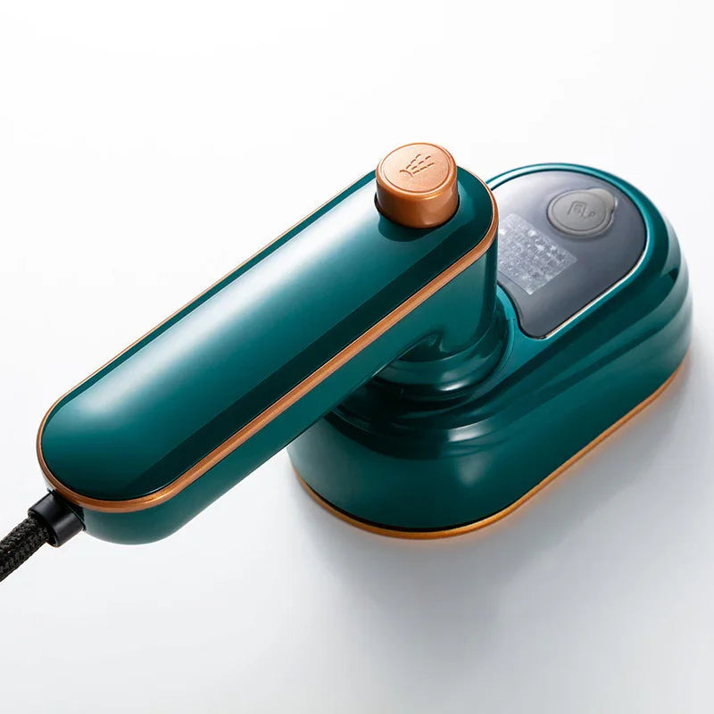 Green and brown handheld device on a white background