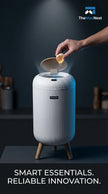 Smart trash can with a hand disposing of an egg shell, branded 'The Mod Nest'.