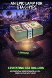 Levitating GTA dollars desk lamp with glowing base, perfect for gaming setup and GTA 6 hype