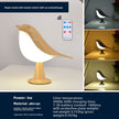 Bird-shaped lamp with remote control and car aromatherapy feature, shown with specifications.