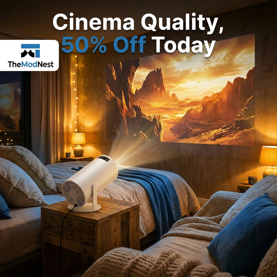 A high-quality cinema projector available today at 50% off, highlighting a significant discount for movie enthusiasts.