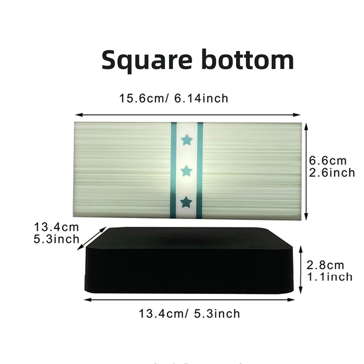 Square bottom storage box with star pattern, 15.6cm x 6.6cm, modern home organizer dimensions shown