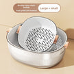 Double layer drain basket with large and small compartments on a beige background
