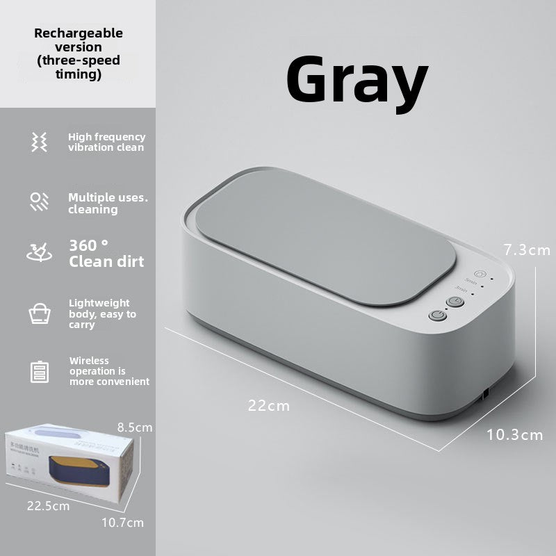 Gray cleaning device with features and dimensions on a gray background