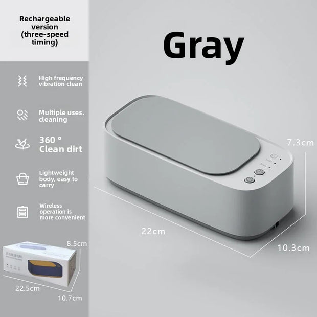 Gray cleaning device with features and dimensions on a gray background