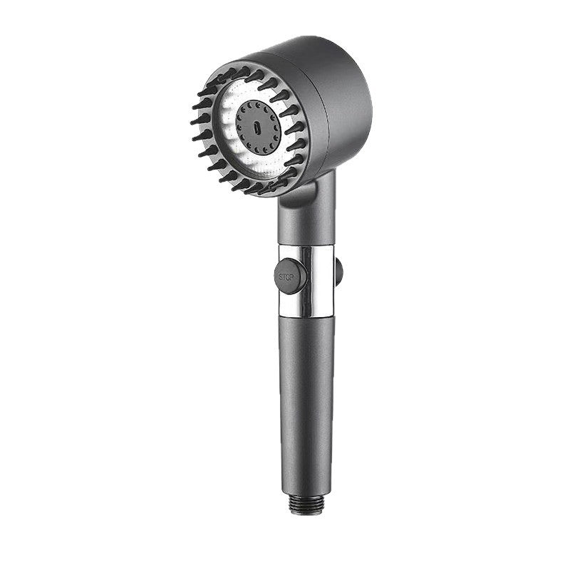 Handheld shower head with adjustable nozzles on a white background