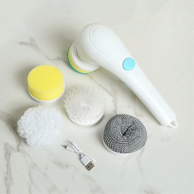 Cleaning tool with accessories on a marble surface
