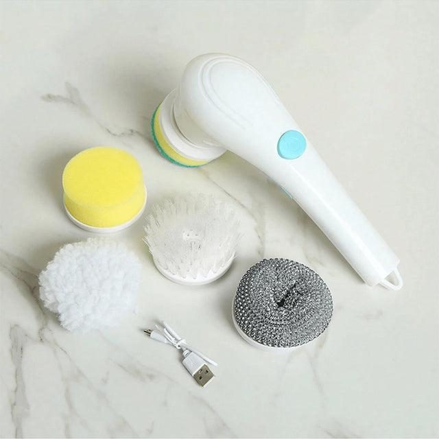 Cleaning tool with accessories on a marble surface