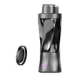 Shiny metallic water bottle with a cap on a white background