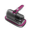 A vacuum cleaner with a distinctive pink handle and a sleek black design, ideal for home cleaning tasks