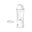 White portable blender with clear container on a white background
