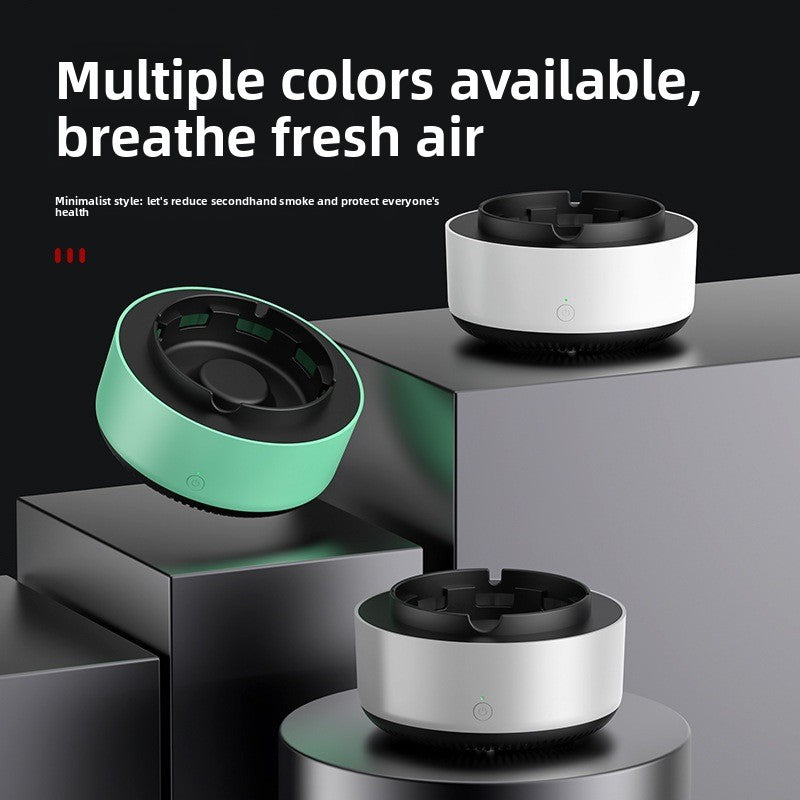 Three air purifier devices on metallic stands with text about air quality and health.