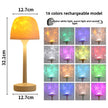 16-color rechargeable lamp with dimensions and color options displayed.
