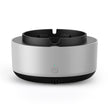 Round electronic device with black top and bottom on a white background
