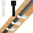 Wooden drawer slide with metal slides and black and white plastic components on a white background