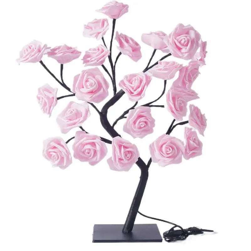Decorative lamp with pink roses on a white background