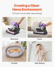 Vacuum cleaner being used on various surfaces with text about cleaning range and applications.