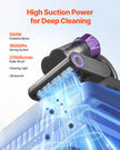 Vacuum cleaner with high suction power features on a white background
