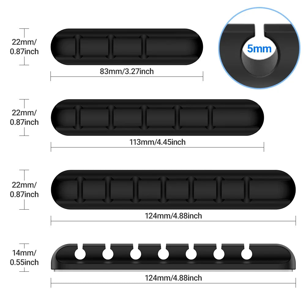 Black rubber strips with measurements and a close-up of thickness on a white background