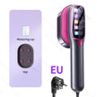 Hair straightener with digital display and accessories on a white background