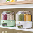 Two kitchen storage containers with compartments on a shelf.