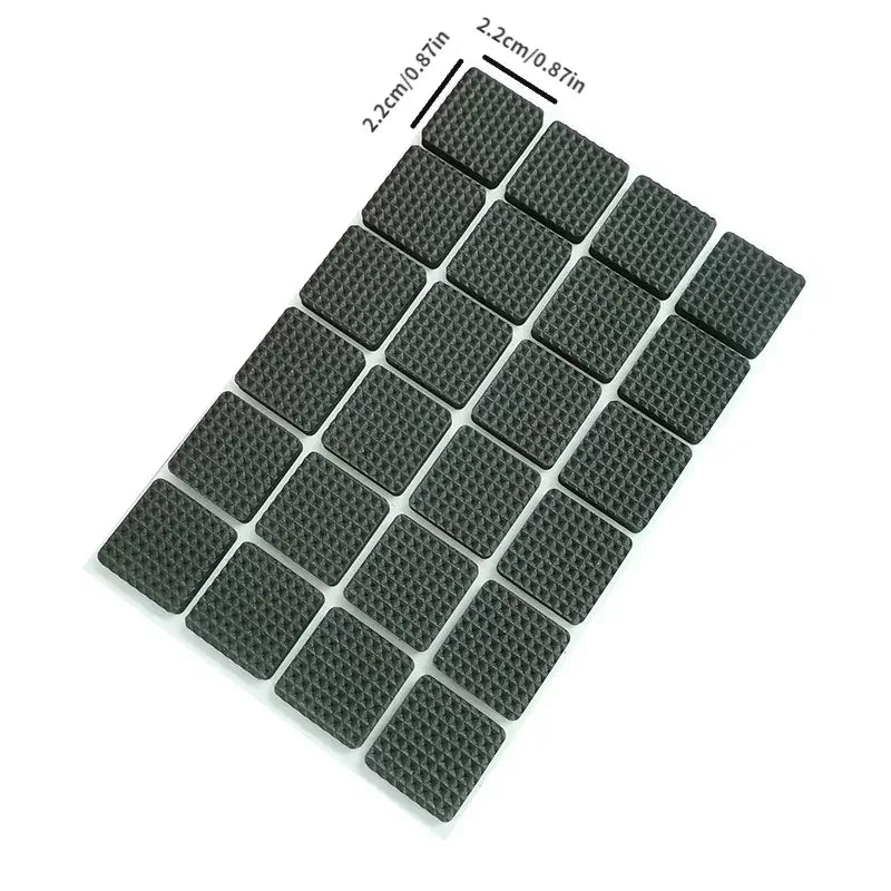 Set of black square adhesive strips with measurements on a white background