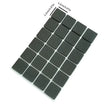 Set of black square adhesive strips with measurements on a white background