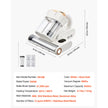 White handheld vacuum cleaner with dimensions and specifications on a white background