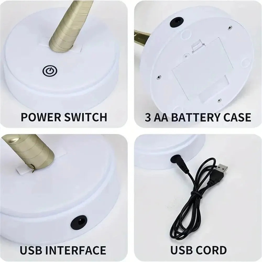 Detailed view of a device with power switch, battery case, USB interface, and USB cord on a white background.