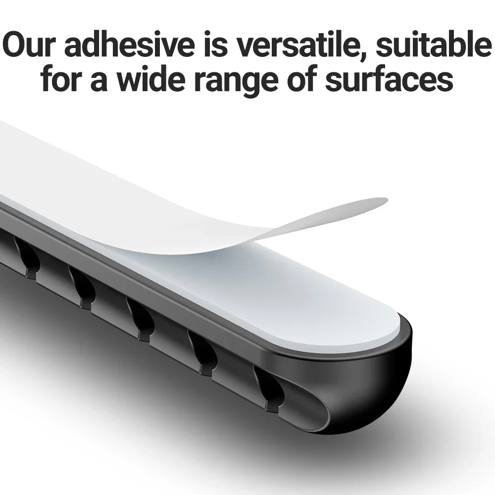 Adhesive strip on a surface with text about its versatility.