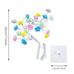 Decorative lamp with colorful flowers and measurements on a white background