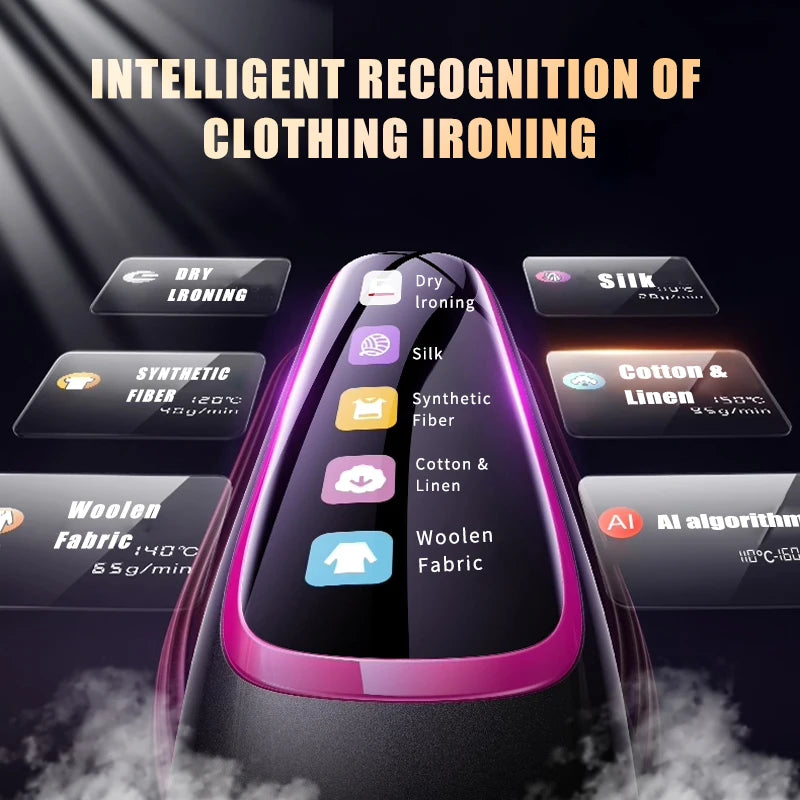 Smart iron with digital display for intelligent clothing ironing on a dark background