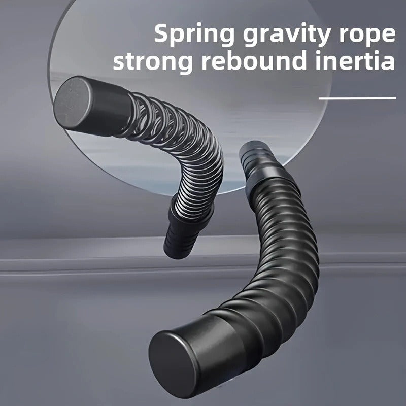 Black flexible hose with text on a gray background