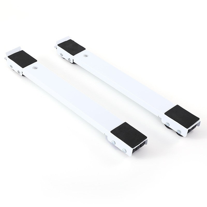 Set of white metal slides with black feet on a white background