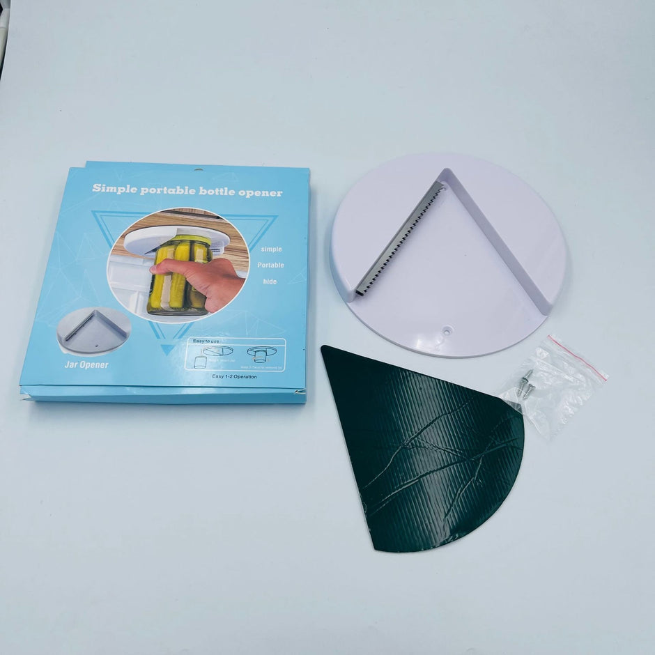 Portable bottle opener with packaging on a light gray background