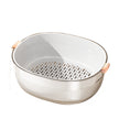 Metal colander with rose gold handle on a white background