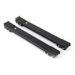 Two black metal brackets on a white background