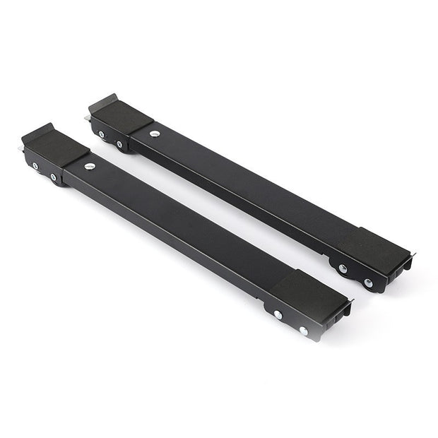 Two black metal brackets on a white background