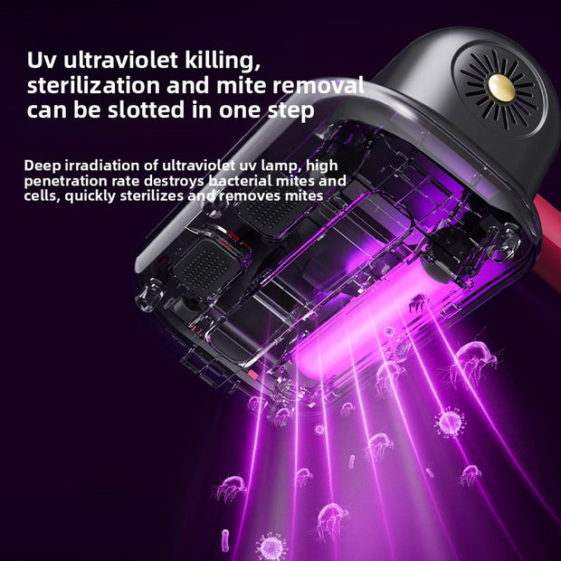 Ultraviolet light sterilizer with text on a dark background