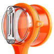Orange peeler with clear plastic lid on a white background