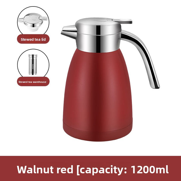 Red thermos with silver lid on a white background
