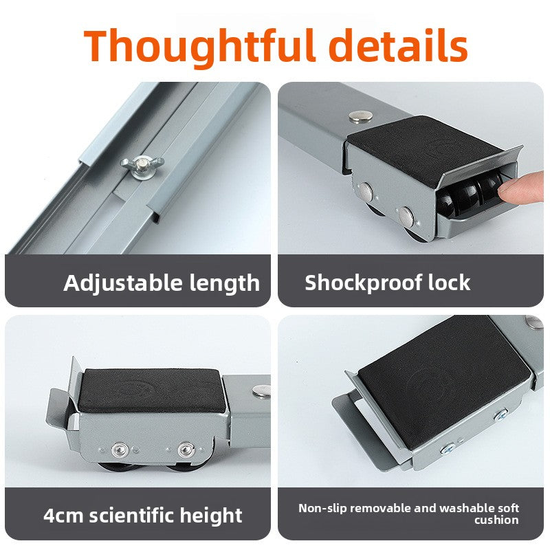 Product features with adjustable length, shockproof lock, 4cm scientific height, and non-slip cushion.